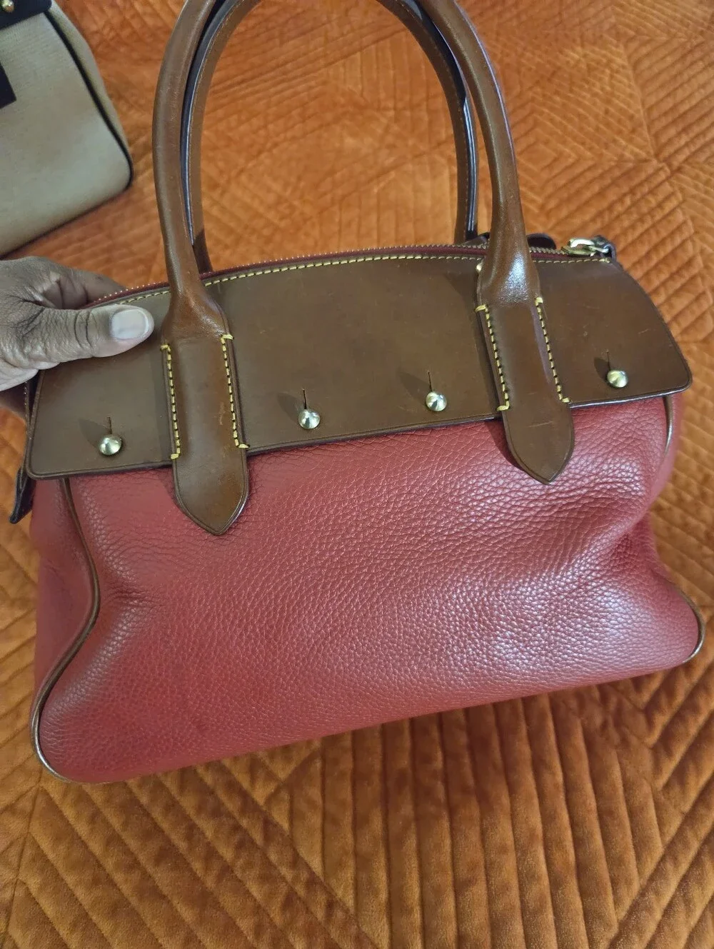 Dooney & Bourke Pebble Leather Satchel Red Brown Crossbody EUC
